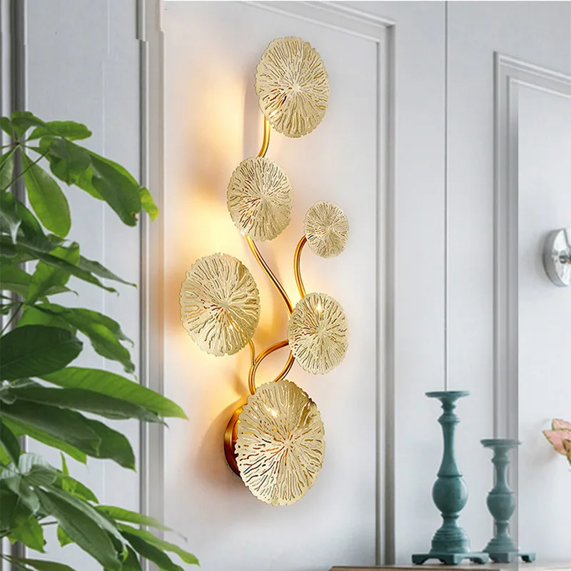 

Artpad Copper Lustre Gold Lotus Leaf Wall Lamp Vintage Retro Bedside Living Room Art Decor Home Lighting Wall Sconces G4 Bulb