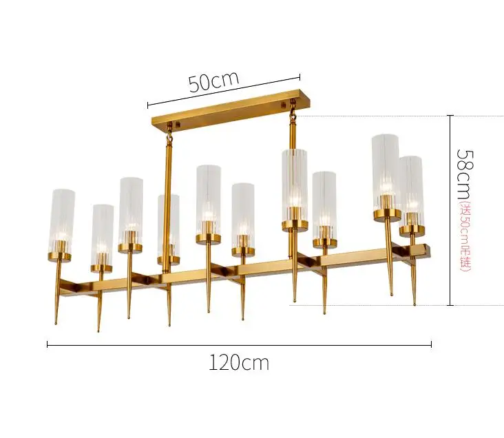 10 light L120cm Американская вилла RH столовая Эдисон E27 Led подвесные светильники прямая пластина золотой металлический блеск лампы Led стержень подвесной светильник - Цвет корпуса: 10 light L120cm