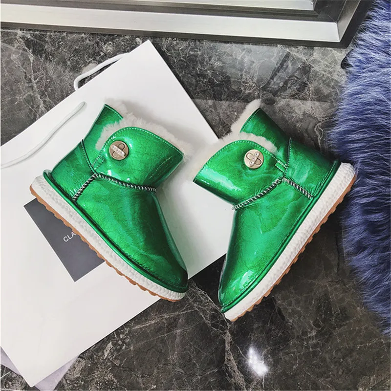 Женские зимние ботинки из натуральной кожи с шерстью зеркальные