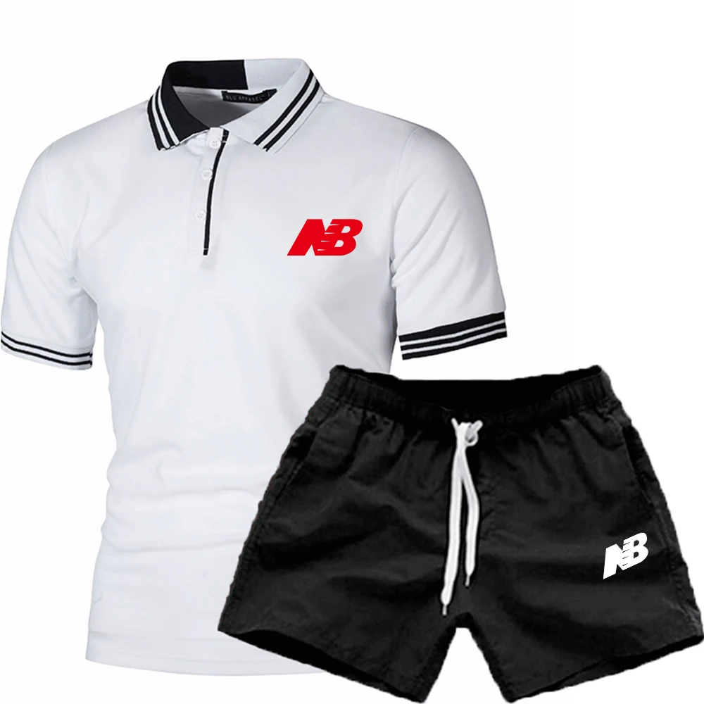 

2021 Spring/Summer Fashion Business Men's Sportswear Suit Gradient Short Sleeve 3D Printed T-shirt Lapel Slim Polo Shirt Set