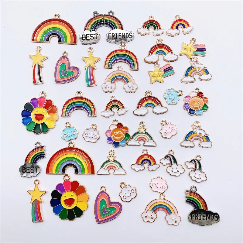 

31pcs Mixed Color Enamel Charms Rainbow Series Pendant Flower Rainbow Cloud Best Friend DIY Earrings Jewelry Making Accessories