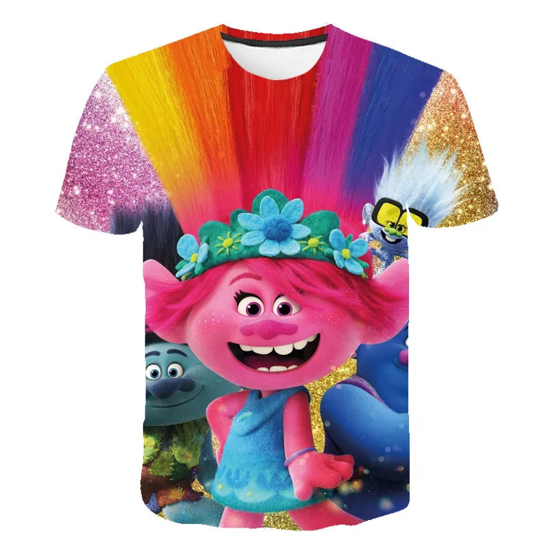 

2021 NEW Arrival T shirt Summer Child Funny Trolls Short Sleeve tshirt Boys Girl Birthday Party Cute tshirts Clothing Cute Tees