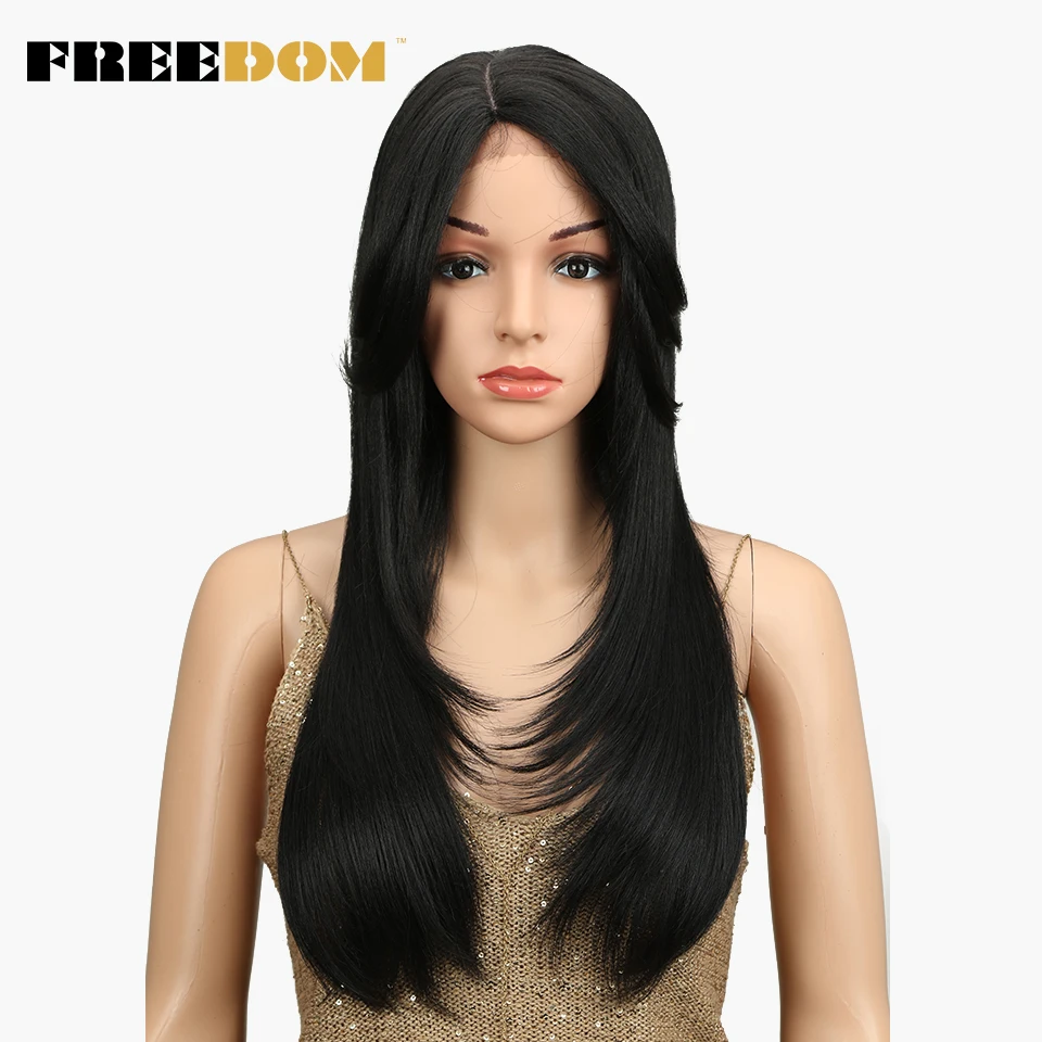

FREEDOM 24 Inch Long Straight Ombre Synthetic Lace Wigs For Black Women Red Black Lace Wig Heat Resistant Fiber