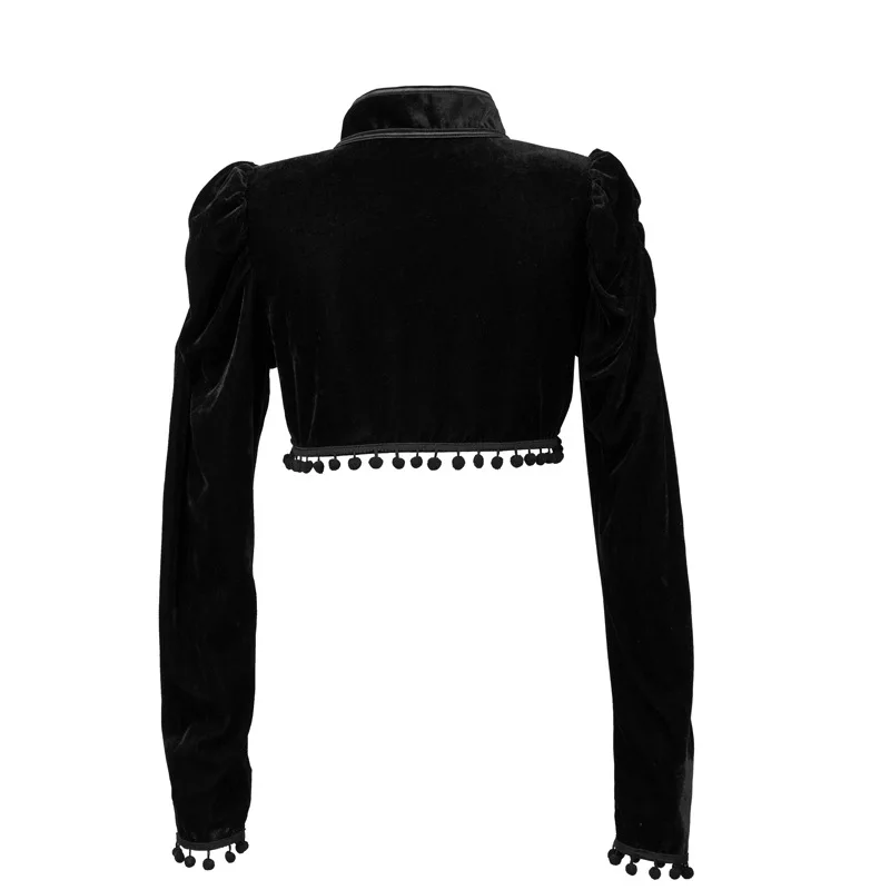 

Black Velvet Short Steampunk Crop Jacket Stand Long Sleeve Autumn Women Gothic Victorian Coat Vintage Corset Accessories