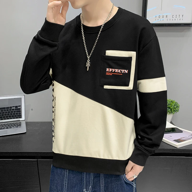 Новинка осени 2021 мужской модный свитшот в стиле пэчворк с круглым вырезом