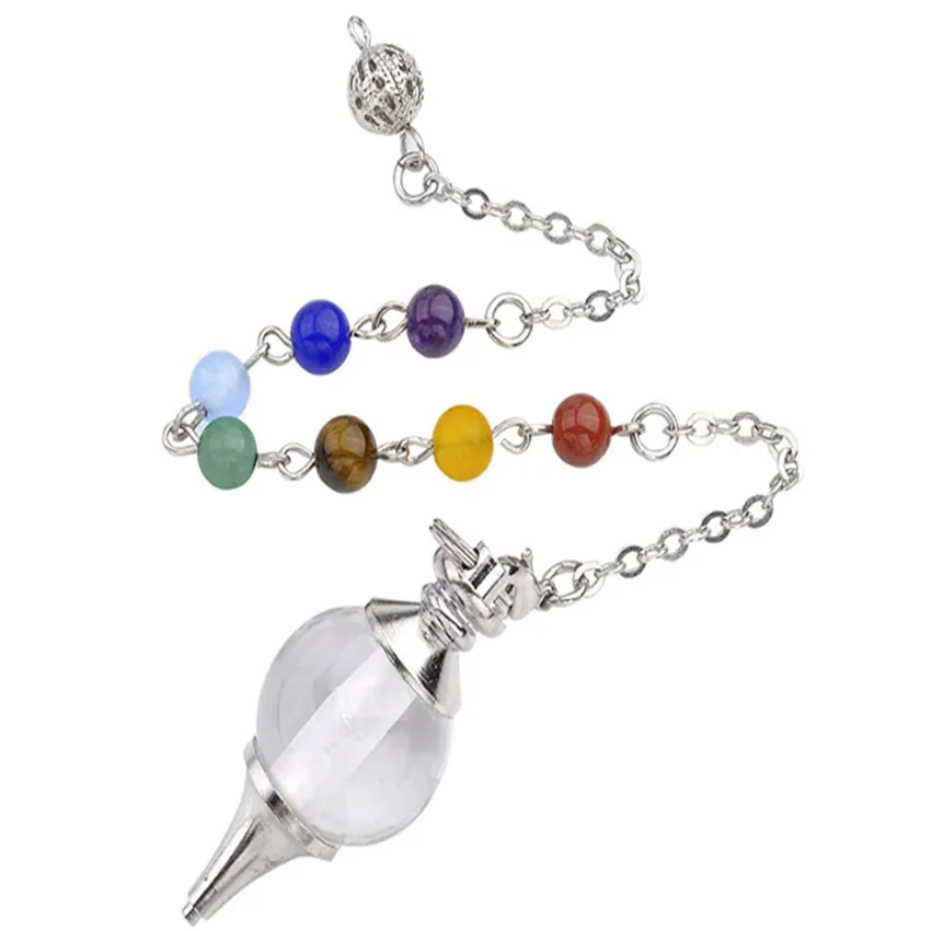 

Silver Plated Round Beads Rock Crystal Pendulum for Dowsing Pendant Link Chain Healing Chakra Lapis Lazuli Jewelry