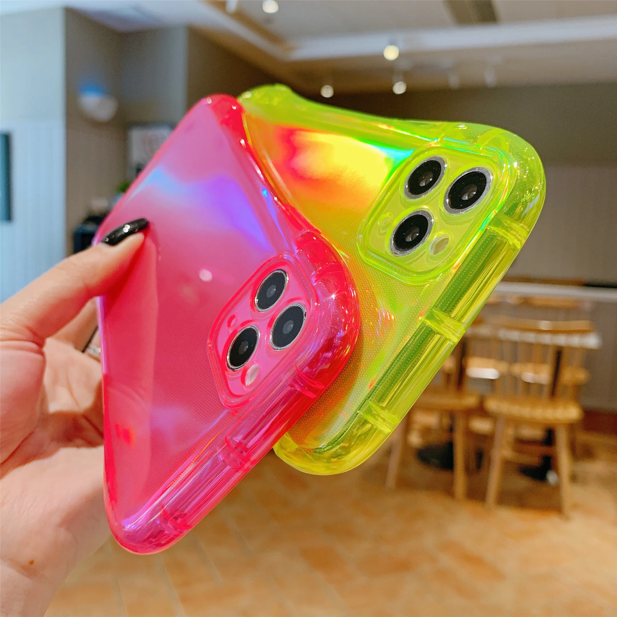 new hot fluorescent shockproof transparent soft phone case for iphone 11 pro max xr xs max 8 7 6 6s plus se2020 neon back cover free global shipping