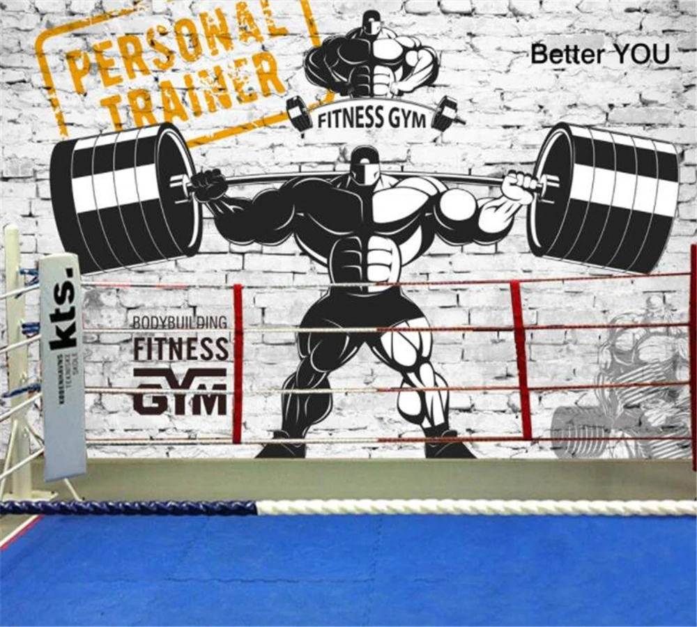 

beibehang Custom wallpaper 3D stereo brick wall weightlifting nostalgic retro sports weightlifting gym image wall background