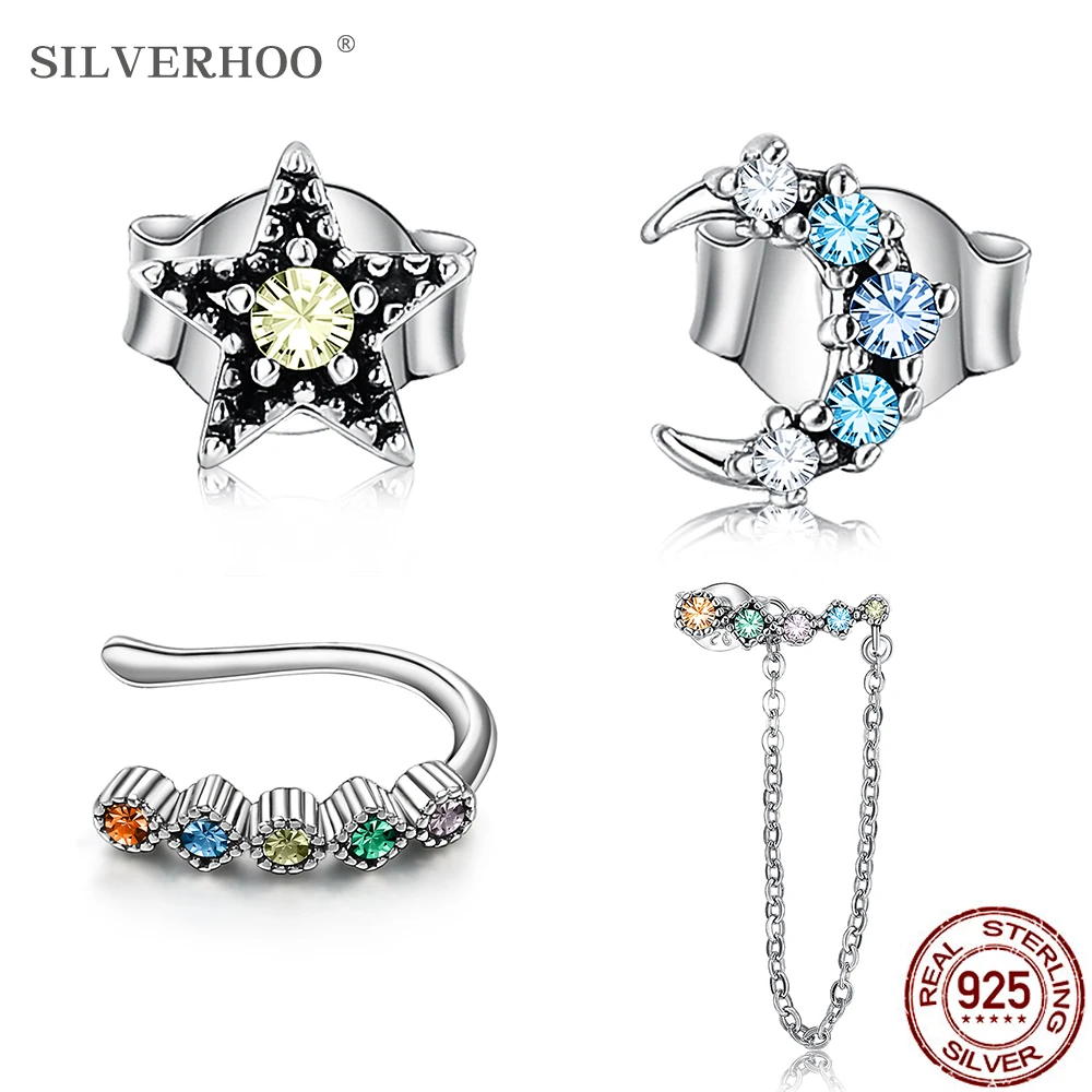

SILVERHOO 925 Sterling Silver Jewelry Set For Women Pretty Stud Earrings Tiny Earring Girlfriend Birthday Hot Selling Present