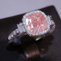 fashion pink white cubic zircon crystal rhinestone ladies open adjustable ring for women party wedding engagement jewelry