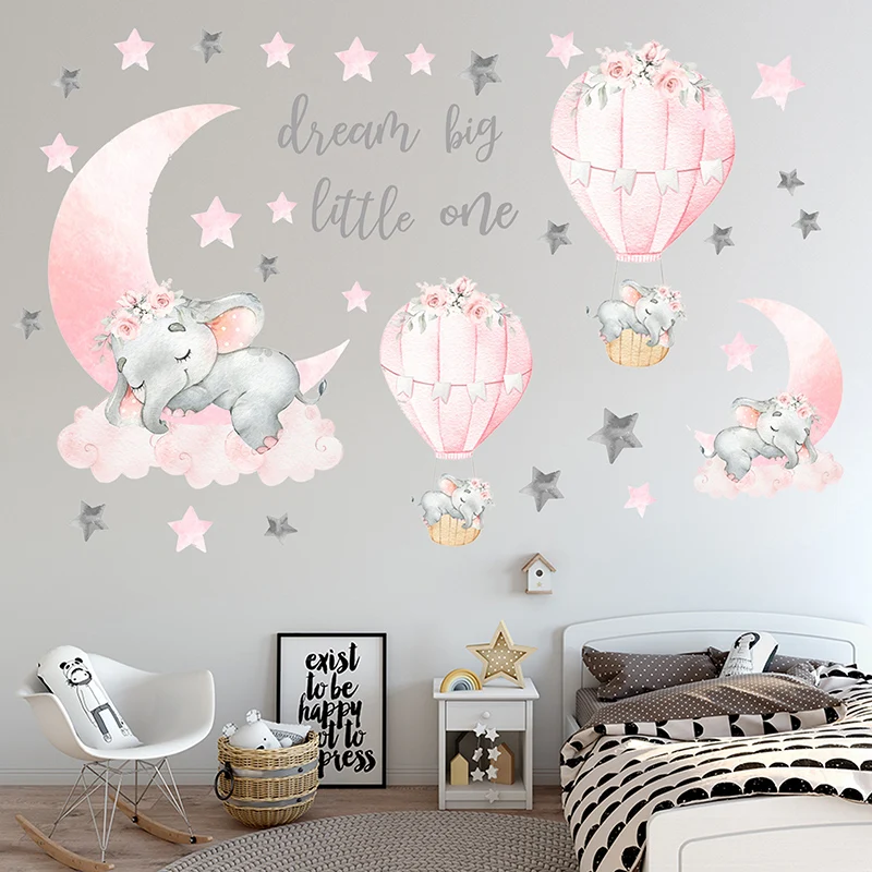 

Pink Rainbow Hot air balloon Wall Stickers for Girls Baby Room Decoration Wall Decor Decals Removable Home Decor Wallpapers DIY