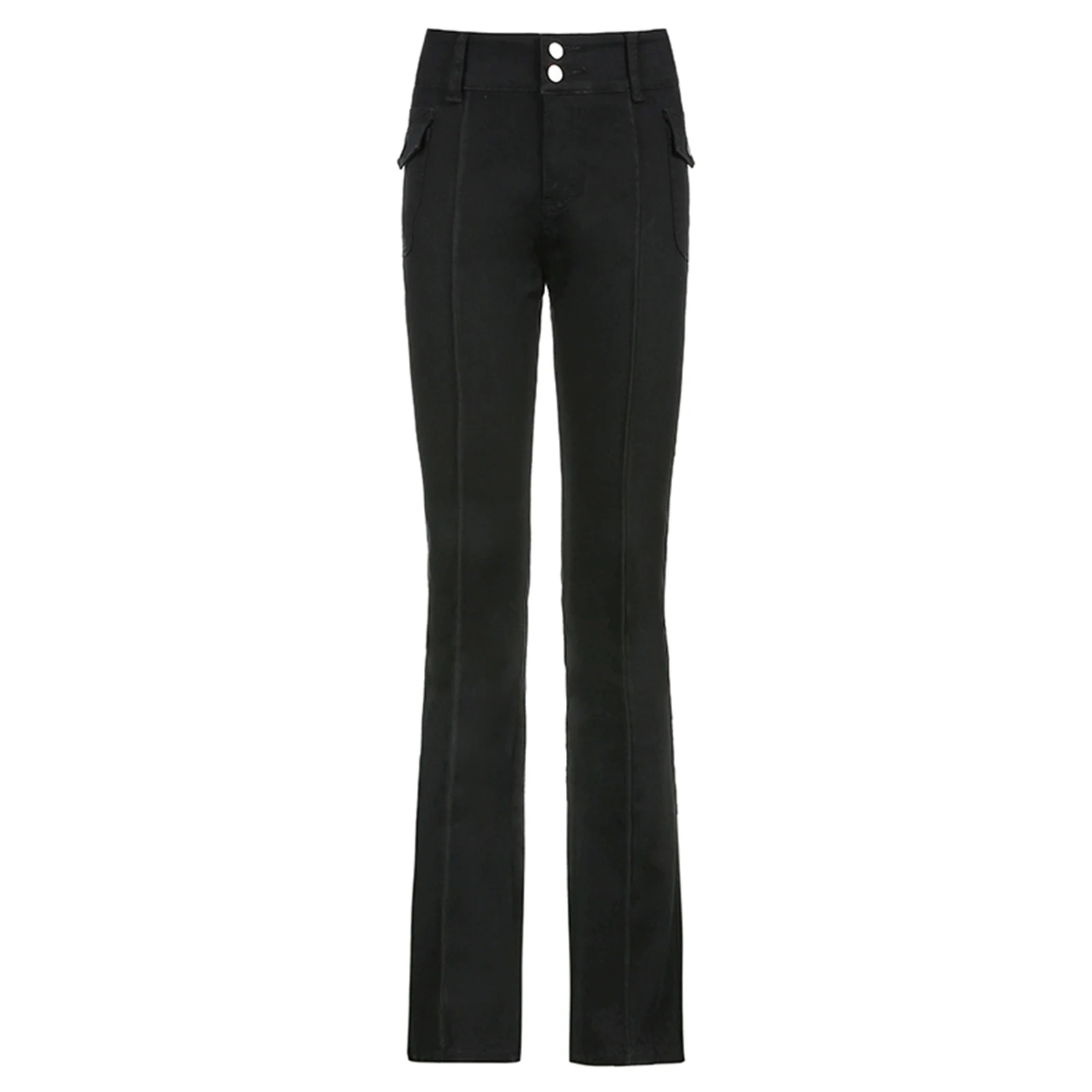 Women's Pants Slim Fit Denim Jeans Side Pockets Solid Color Vintage Skinny Wide Leg Trousers Jeans For Female Spring Autumn Wear