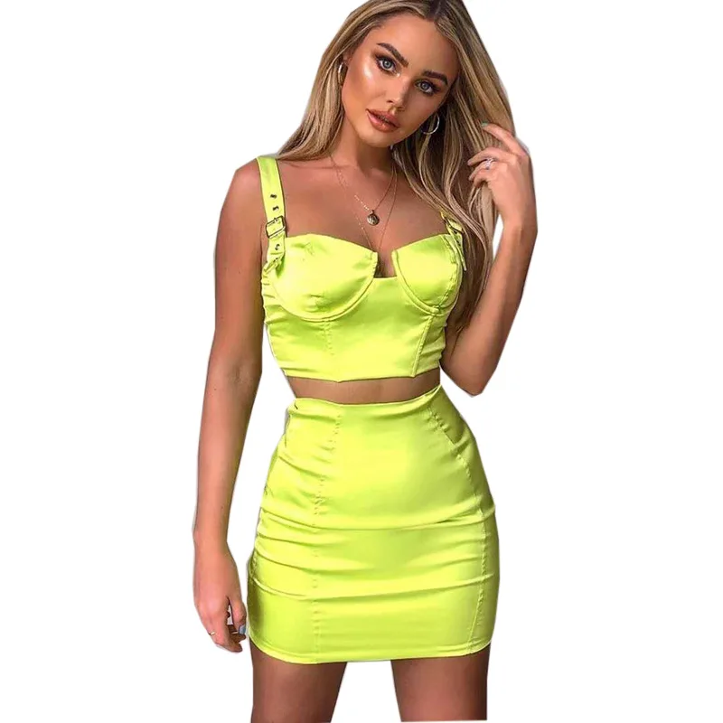 Женский неоновый комплект из двух предметов сексуальный укороченный топ и