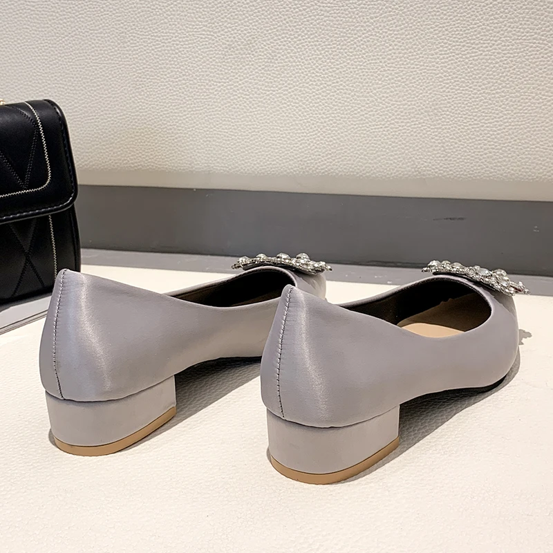 Элегантные женские туфли-лодочки 2020 шелковые туфли на квадратном каблуке черные