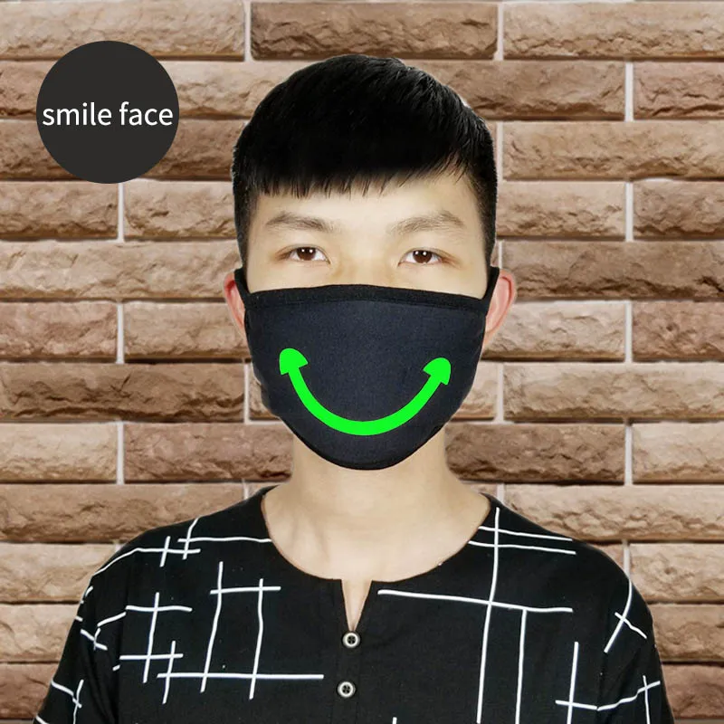 smile face Креативная Толстая светящаяся маска для лица и рта, индивидуальная трендовая страшная маска с черепом на Хэллоуин, холодная дышащая черная хлопковая маска для мужчин и женщин - Цвет: smile face