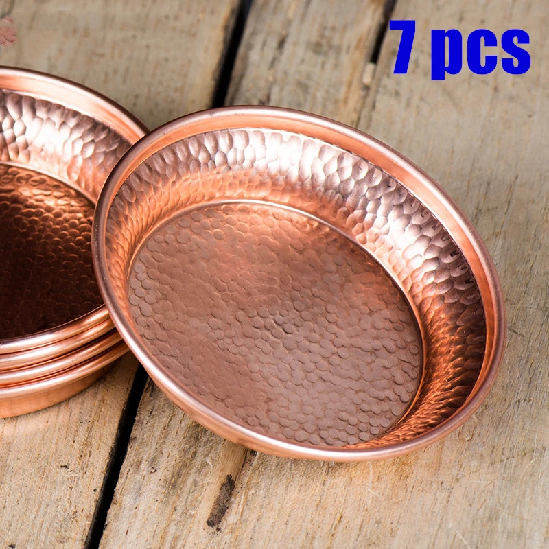 

Pure Copper Hammer Tribute Plate, Buddhist Fruit Saucer, Brass, Auspicious Luster, Tibetan Plate, Home's Gift, 18cm, 7Pcs