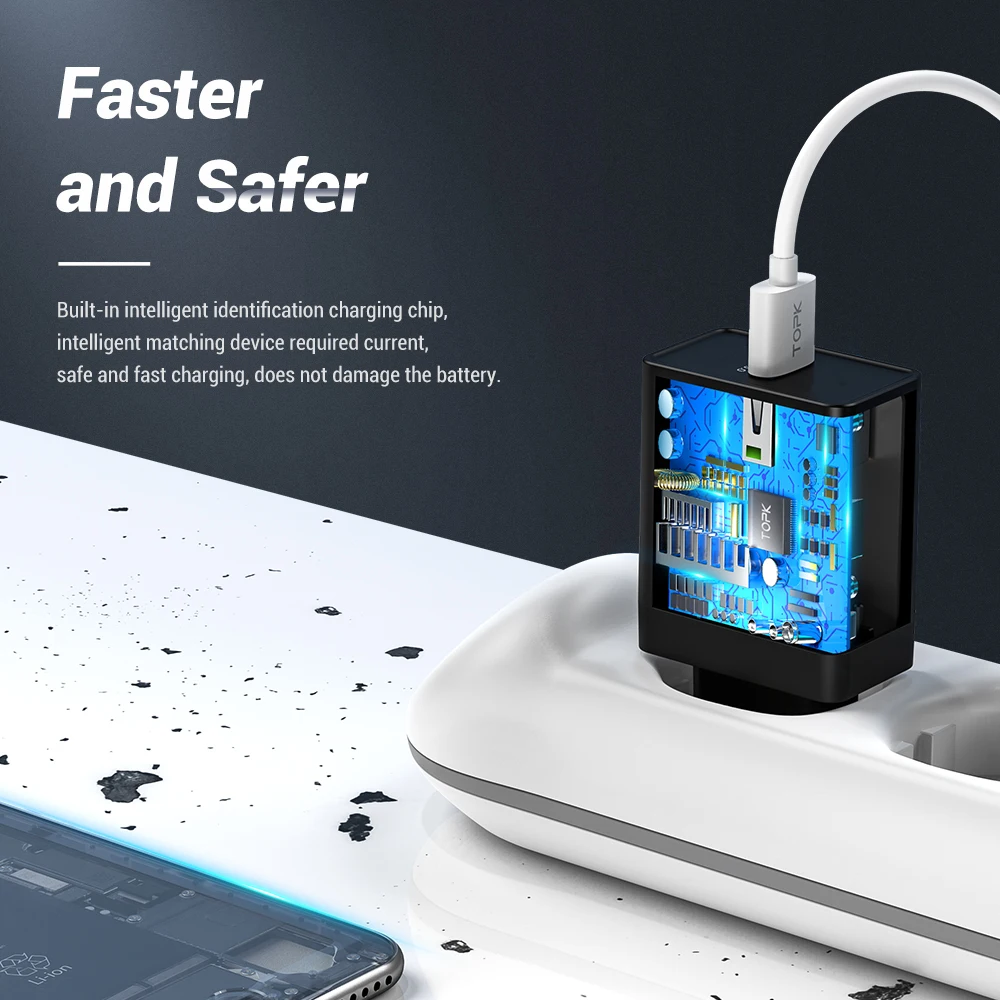 TOPK B154Q Quick Charge 3 0 2 USB зарядное устройство для iPhone Samsung Xiaomi QC3.0 быстрое EU дорожный