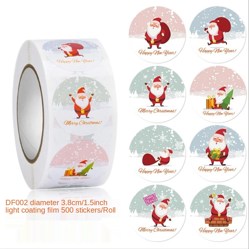

2021 New Christmas Gift Package Seal Lovely Santa Claus Holiday Decoration Greeting Card Cartoon Sticker Wholesale Roll 3.8cm