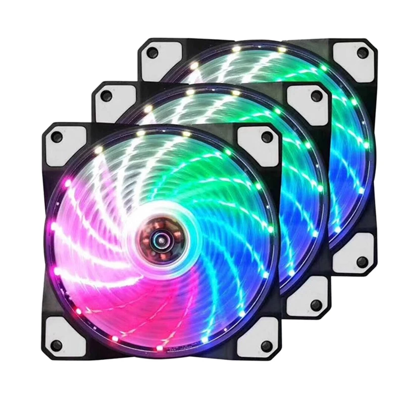 

3PCS Silent Case Fan PC 12CM Cooling Fan Quiet Computer Cooler Fan Case Cooling Fans 4Pin DC 15 Lights RGB Mute Fan