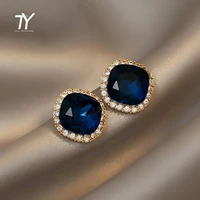 2021 new simple luxury blue rhinestone square earrings korean fashion jewelry wedding girls temperament accessories for woman
