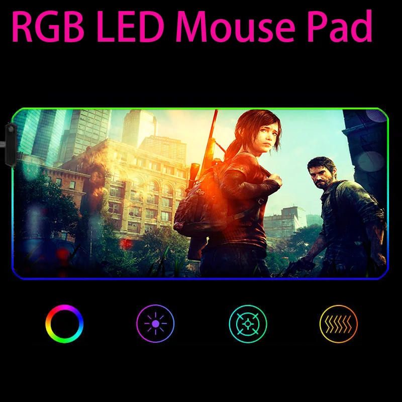 

Игровой коврик для мыши The Last of US RGB XXL, большой скоростной коврик для мыши со светодиодный светкой, мягкий коврик для ноутбука, коврик для CSGO