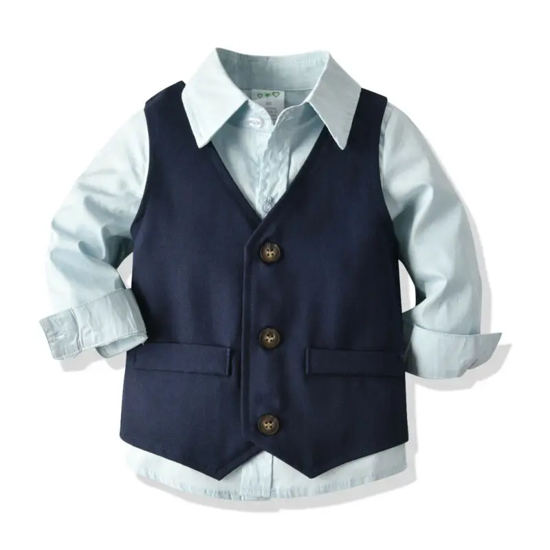 4pcs Kids Baby Clothes Boys Sets Solid Shirts Tops+Vest+Pants Wedding Tuxedo Formal Dressy Suit | Детская одежда и обувь