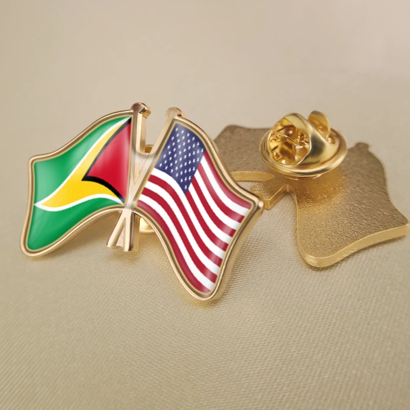 

Guyana and United States Crossed Double Friendship Flags Lapel Pins Brooch Badges