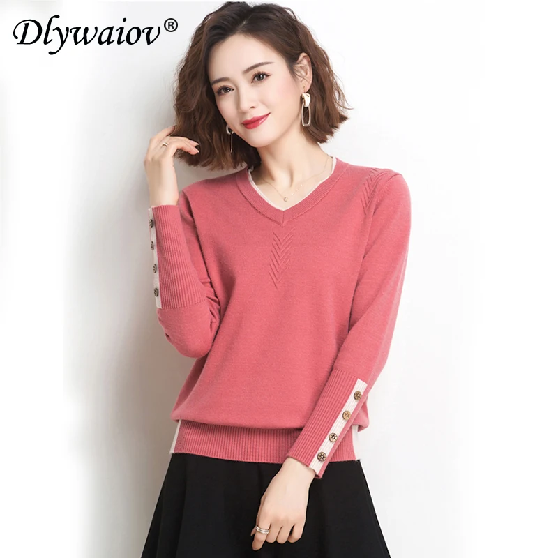 

Женский трикотажный свитер на пуговицах, Свободный пуловер с V-образным вырезом, Осень-зима 2020