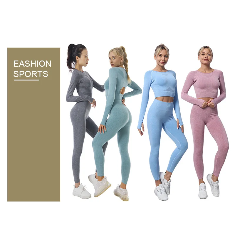 

Sports Bra Leggings Tight Short Long Sleeve Crop Top Female Seamless Fitness Suit Outfit Gym Clothing Women Sportswear Yoga Set