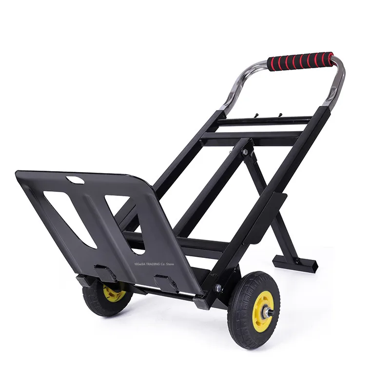 Folding Trolley Luggage Cart, Portable Vehicle Heavy Grocery Shopping Dolly Can Load 220lbs Capacity