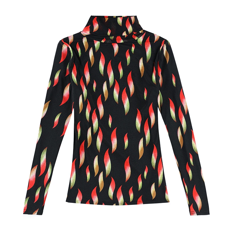 

Long Sleeve Turtleneck Women Blouses Fashion Print Korean OL Office Lace Blouse Women Shirts Plus Size Women Tops Chemise Femme