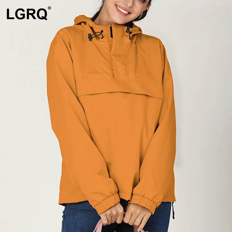 

[LGRQ] Drawstring Zipper Design Women's Trench New Lapel Long Sleeve Sport Casual Windbreaker Fashion Spring Winter 2021 19D4166