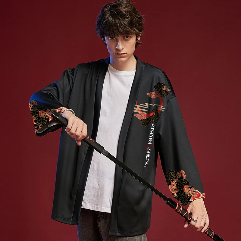 Мужское кимоно с принтом в китайском стиле кардиган куртка рубашки ветровка
