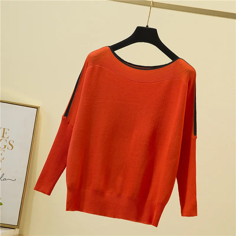 Женская Вязаная футболка с воротником-лодочкой и рукавом летучая мышь |