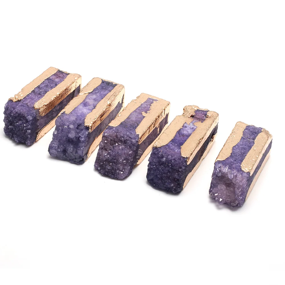 

Natural Rectangle Amethysts Strip Pendants Charms for Jewelry Making DIY Accessories Fit Nacklace Earring