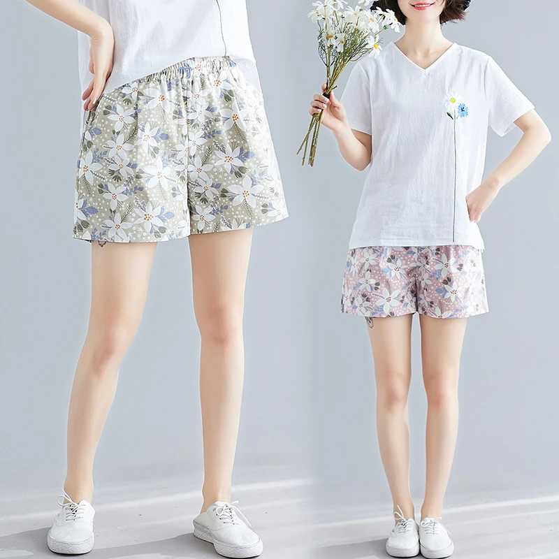 

Oversized Floral Women Shorts 2021 Summer New High Waist Pocket Wide Leg Sweet Casual All Match Female Shorts Top Quality