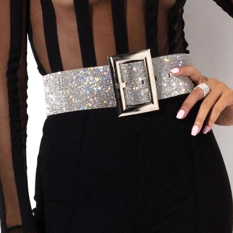 Ремень женский широкий кожаный со стразами Модный Роскошный пояс ювелирный
