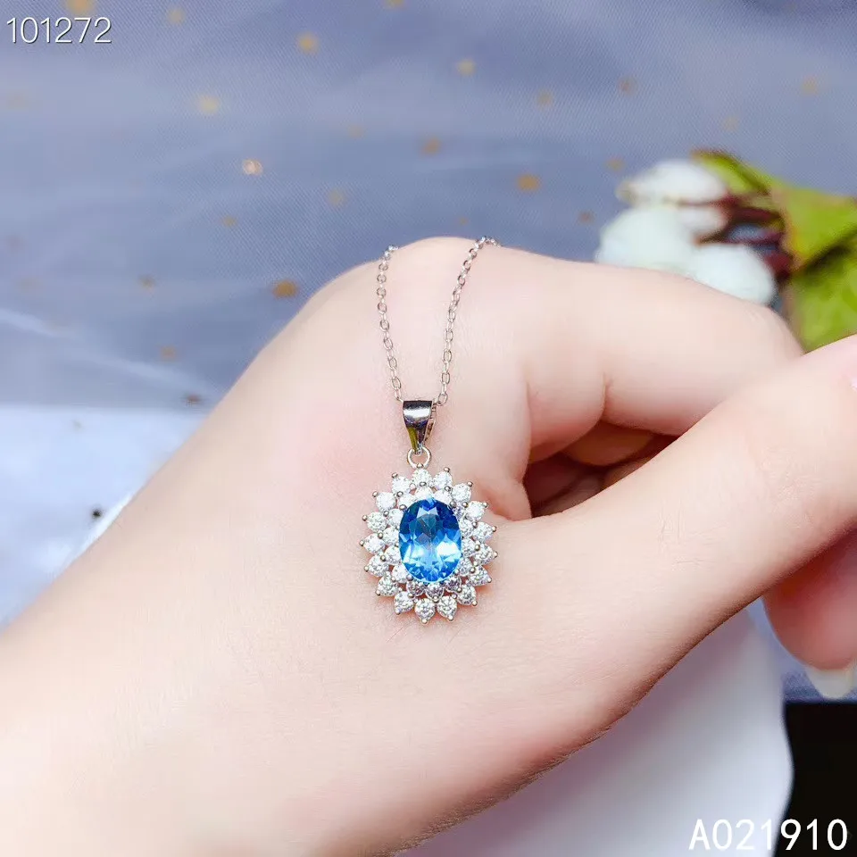

KJJEAXCMY boutique jewelry 925 sterling silver inlaid Natural Blue Topaz Women's pendant necklace supports inspection classic
