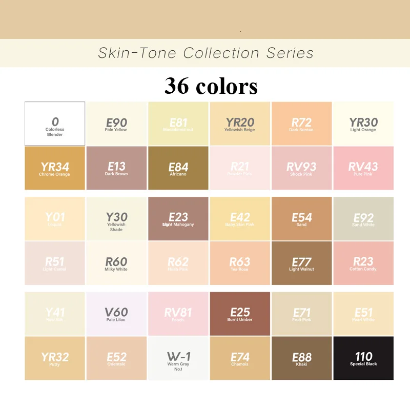 Skin-36colors Croma Двойные головки для рисования 12/24/36/48/60/72/216 Цвета Водонепроницаемый эскиз жирной на спиртовой основе маркер для аниме студентов дизайн - Цвет: Skin-36colors