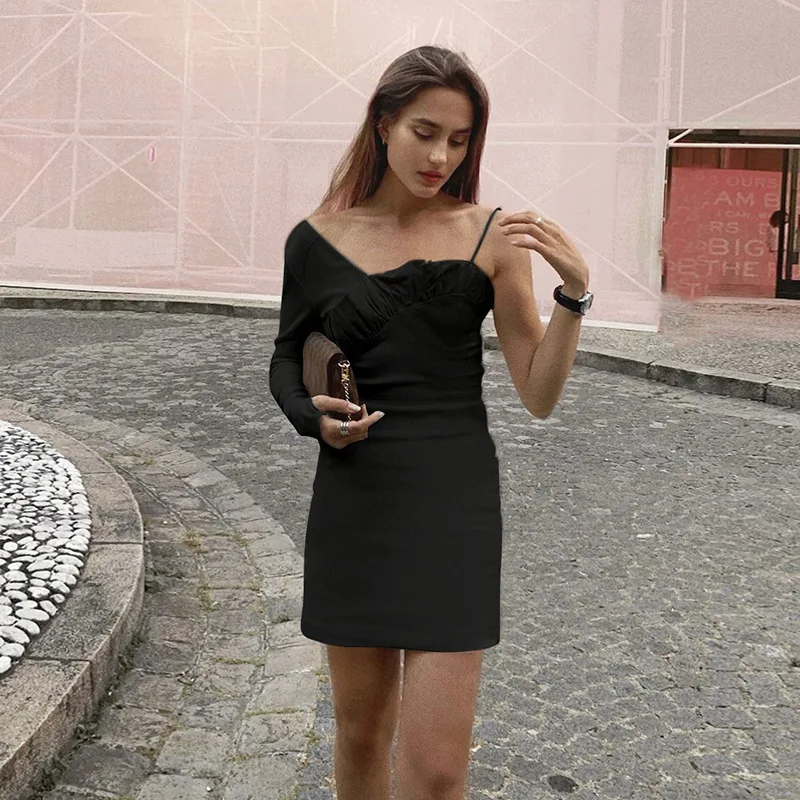 Женское облегающее платье миди на одно плечо мини-платье с рюшами сексуальное