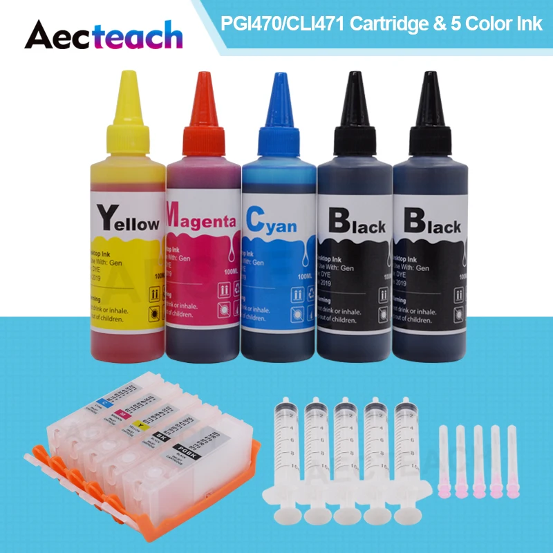 Aecteach PGI 470 CLI 471 многоразовый чернильный картридж для Canon PIXMA MG5740 MG6840 MG7740 TS5040 принтер+ 500 мл чернильный флакон