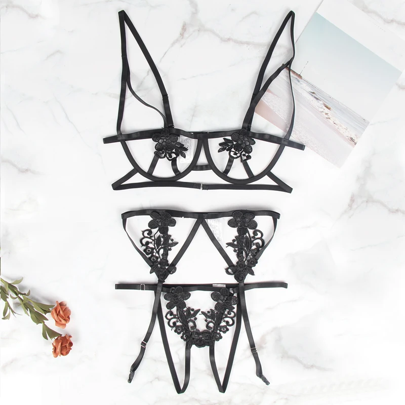 

New Arrival Sexy Women's Lace Flower Garter Suit Tight Pajamas Plus Size Sexy Underwear Lingerie Set Sexy Bikini Nightwear