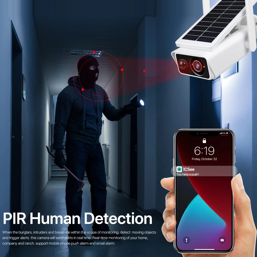 Ip-камера Wi-Fi 3MP HD безопасность наружная Солнечная беспроводная камера