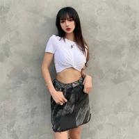 skirts women solid a line denim pockets button mini high waist all match leisure korean chic simple fashion daily streetwear
