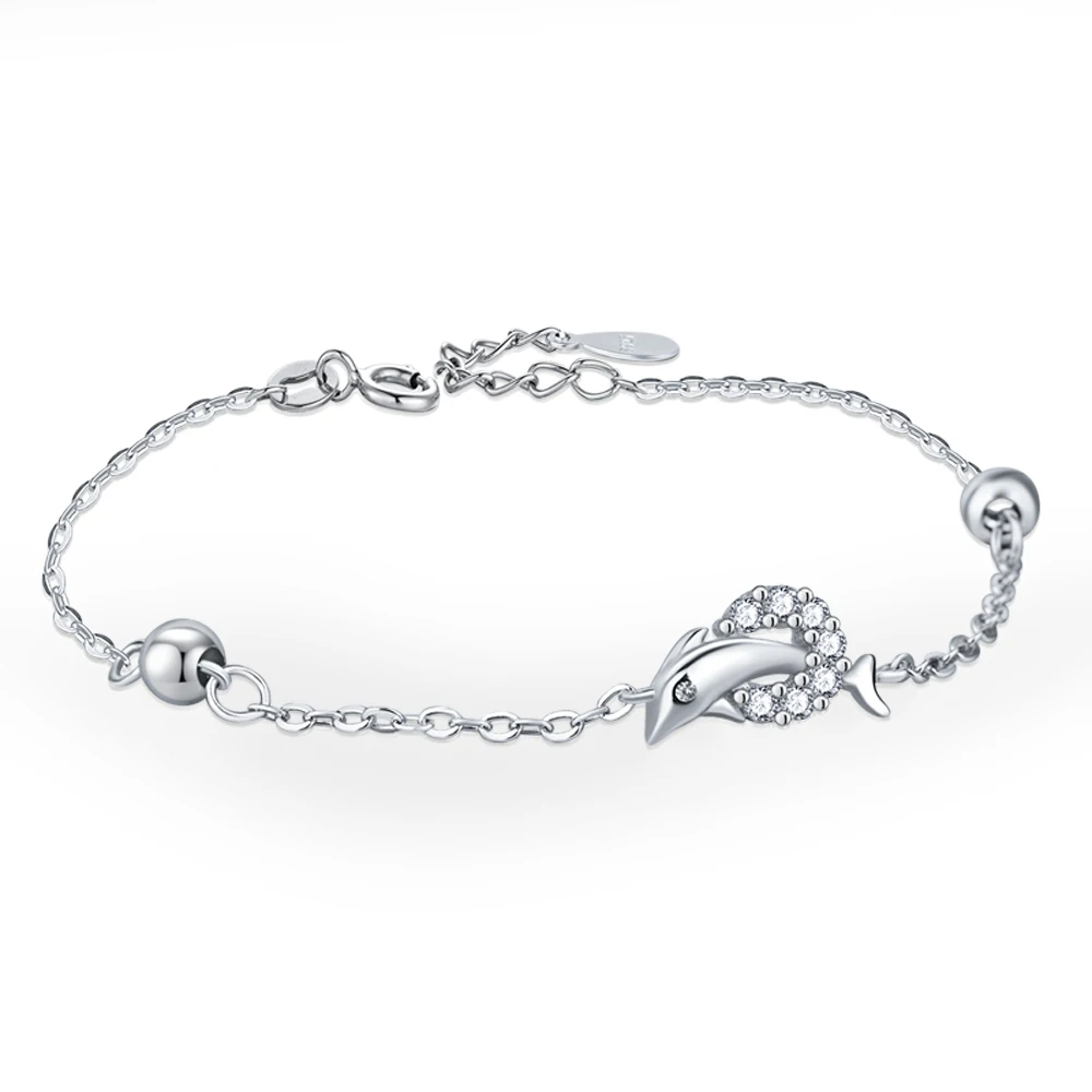 Женский браслет с дельфином из серебра 100% пробы | Украшения и аксессуары