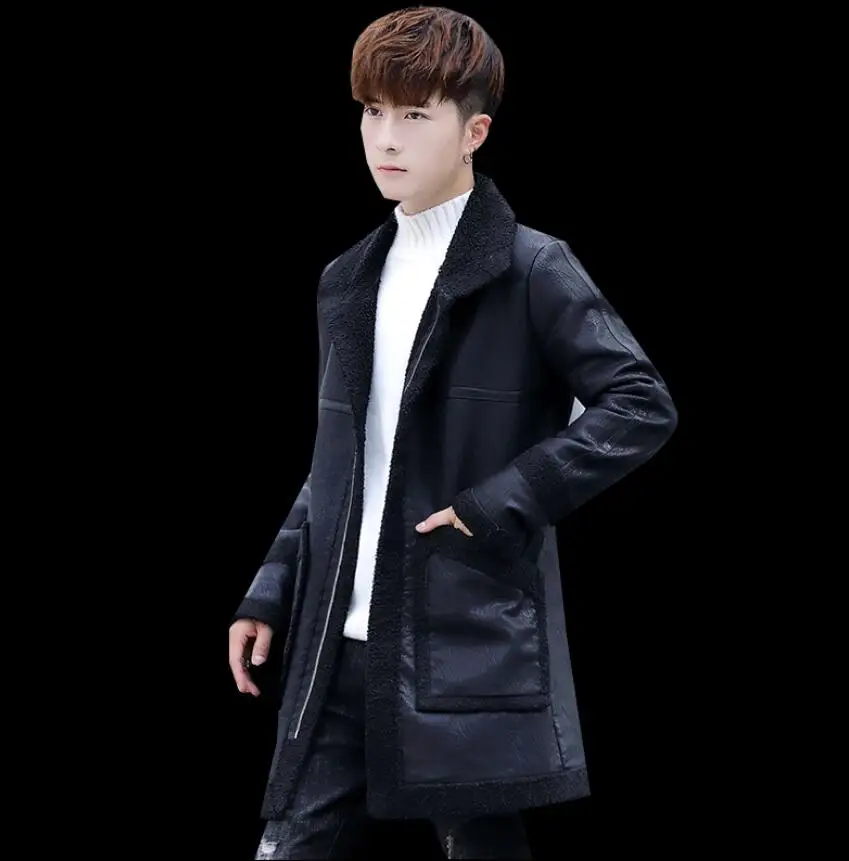 

New Winter M-3xl Personality Fur One Piece Long Lapel Pu Leather Men Korean Youth Trendy Windbreaker Fashion Jacket Coats