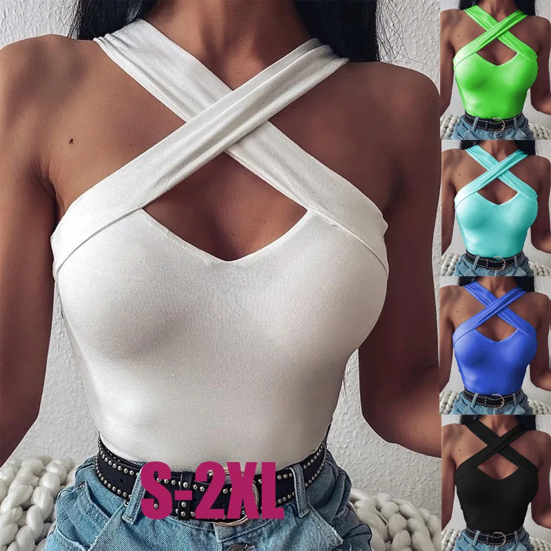 

Sleeveless Vest T-shirt New Women's Sexy Cross womens tops sexy streetwear