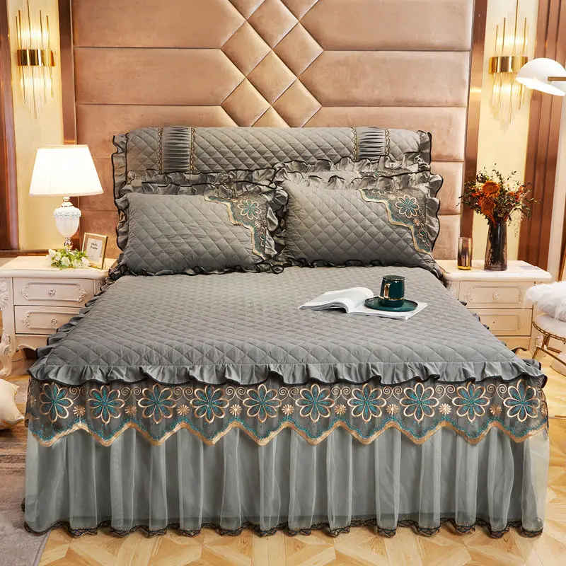 

2021 New Skirted Bedspreads Lace Edge Bed Cover 1/3 Pcs Bed Sets Bed Spread Beautiful Bedding Blanket for Multi-Size