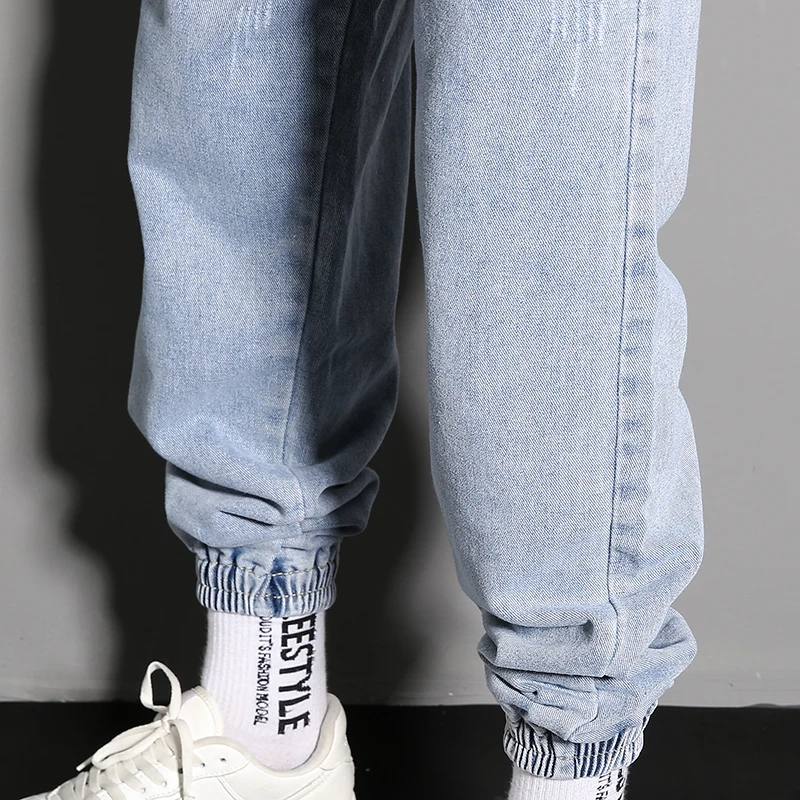 

2021 New Goods Baggy Jeans Drawstring Waist Jeans Men Streetwear Elastic Cuff Kpop Clothes Casual Wide Leg Harajuku Blue S-5XL