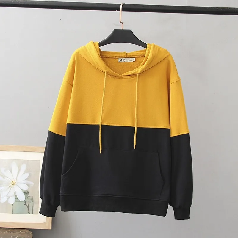 

Размера плюс для женщин с длинными рукавами Толстовки с капюшоном в стиле пэчворк Повседневное платье трапециевидной формы пуловеры прост...